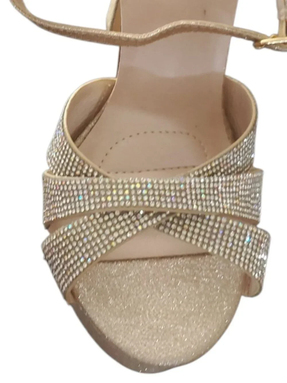 De Blossom Womens Rhinestone Gold Glitter Platform Heels Champagne Size 8